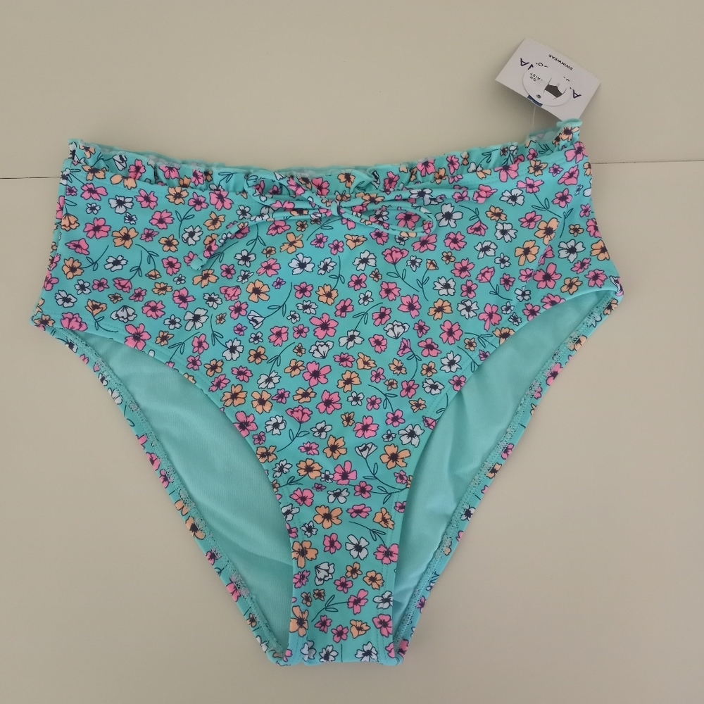 Arizona High Waisted Fairy Blue Floral Bikini Bottom Women's Size